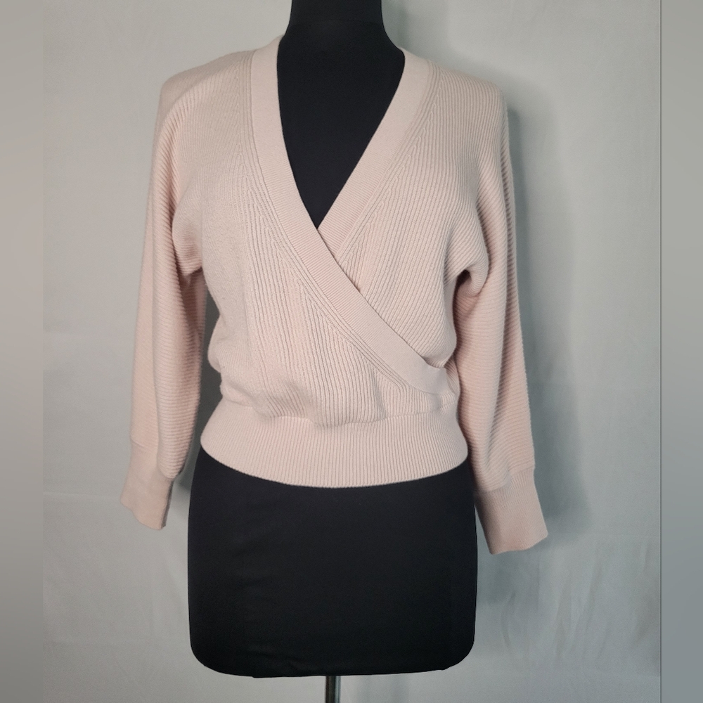 White + Warren Soft Pink V-Neck Wrap Sweater